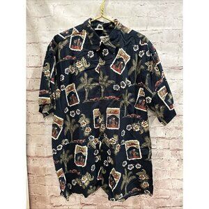 Go Barefoot Mens 2XL Hawaiian S/S Button Up Shirt Black Tropical Tiki Cocktails